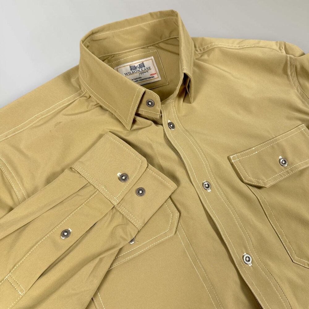 Wilson Lane Men's Nash Button Down Shirt Desert Tan Western Roll Tab Size Med